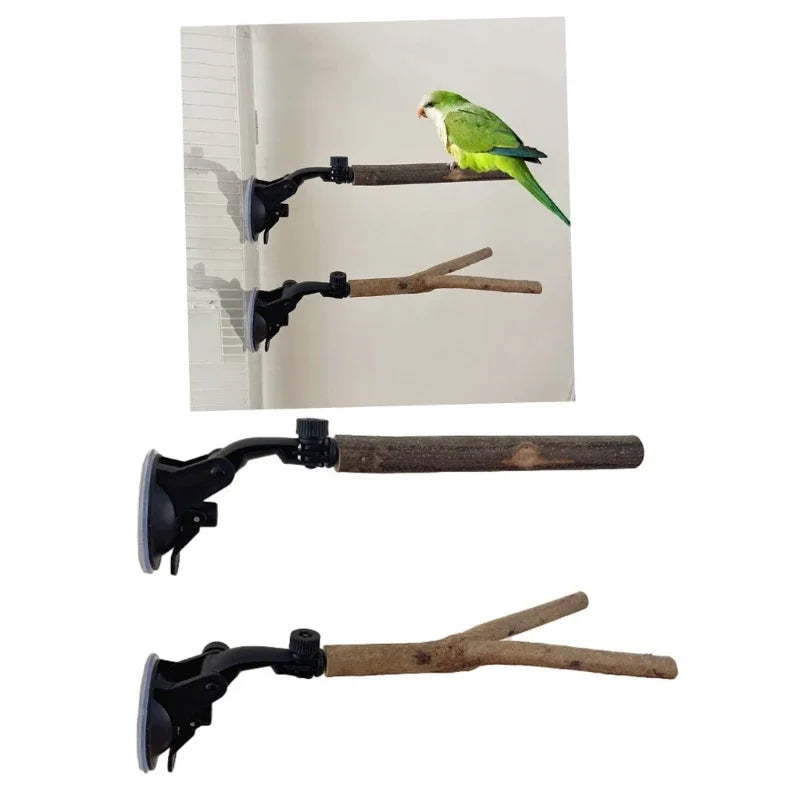 Parrot Perch Birdcage Accessories Wood Perch Suction Cup Bird Toy