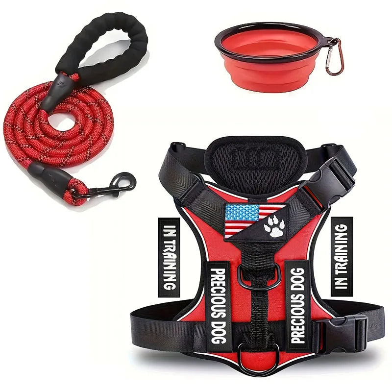 Service Dog Harness Leash Set w/ 1pc Folding Bowl Reflective  Dog Soft Oxford For Small Dog