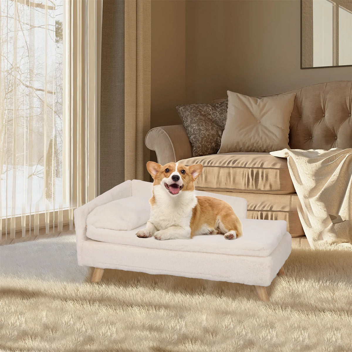 Elevated Pet Bed, Waterproof with Sturdy Wood Legs for Small Dog Kitten