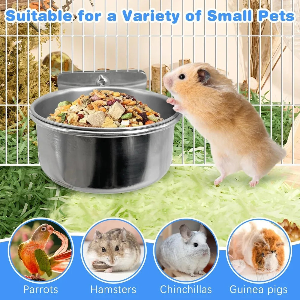 Bird Cage Feeder Cups 2PCS Parrot Food Water Bowl Holder Clamp