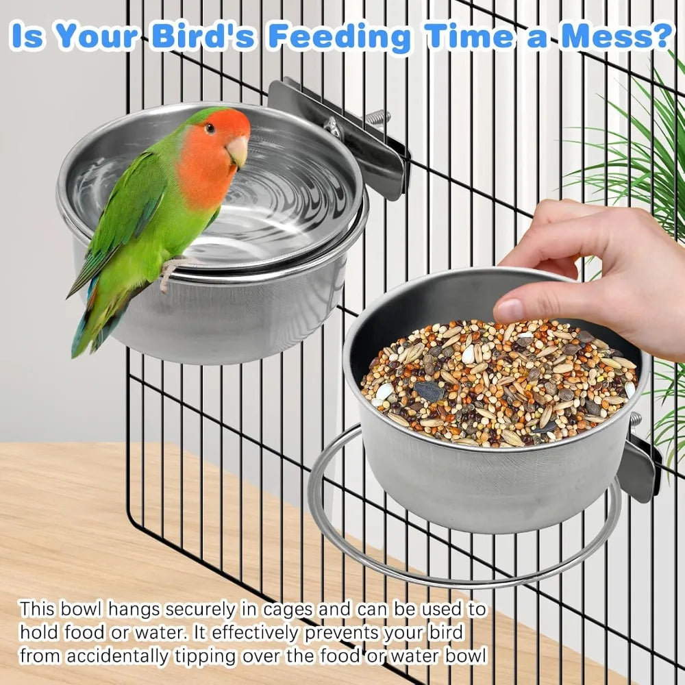 Bird Cage Feeder Cups 2PCS Parrot Food Water Bowl Holder Clamp