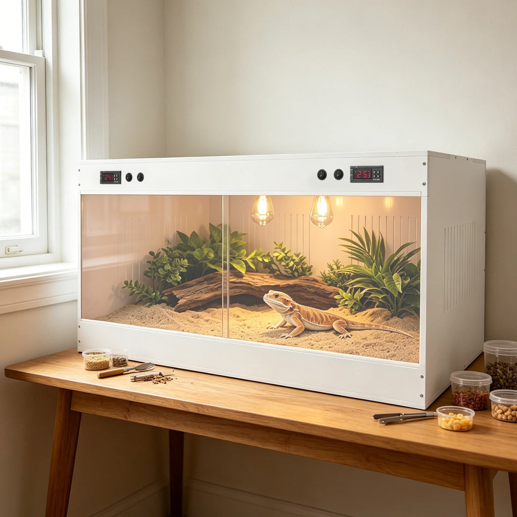 Large Reptile Terrarium with Viewing Window & Dual Temperature Controllers