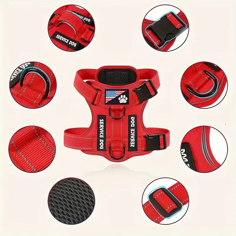 Service Dog Harness Leash Set w/ 1pc Folding Bowl Reflective  Dog Soft Oxford For Small Dog