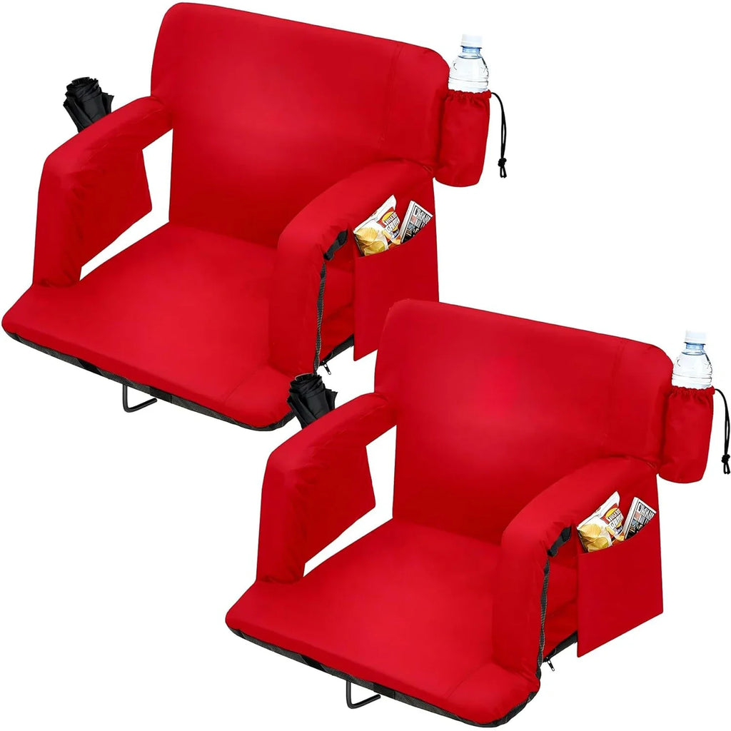 2 Pcs Reclining Stadium Seat Padded Backrest Adjustable Armrests for Outdoor Camping