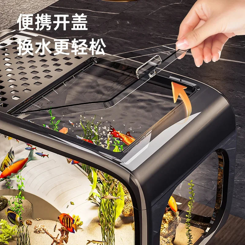 Creative fish tank transparent w/ lid aquarium desktop ecological landscaping ornamental