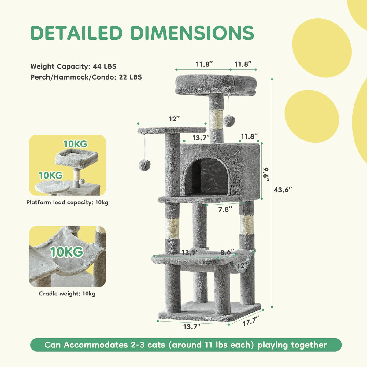44In Cat Tree Tall Multi-Cat Climbing Tower for Indoor Cat