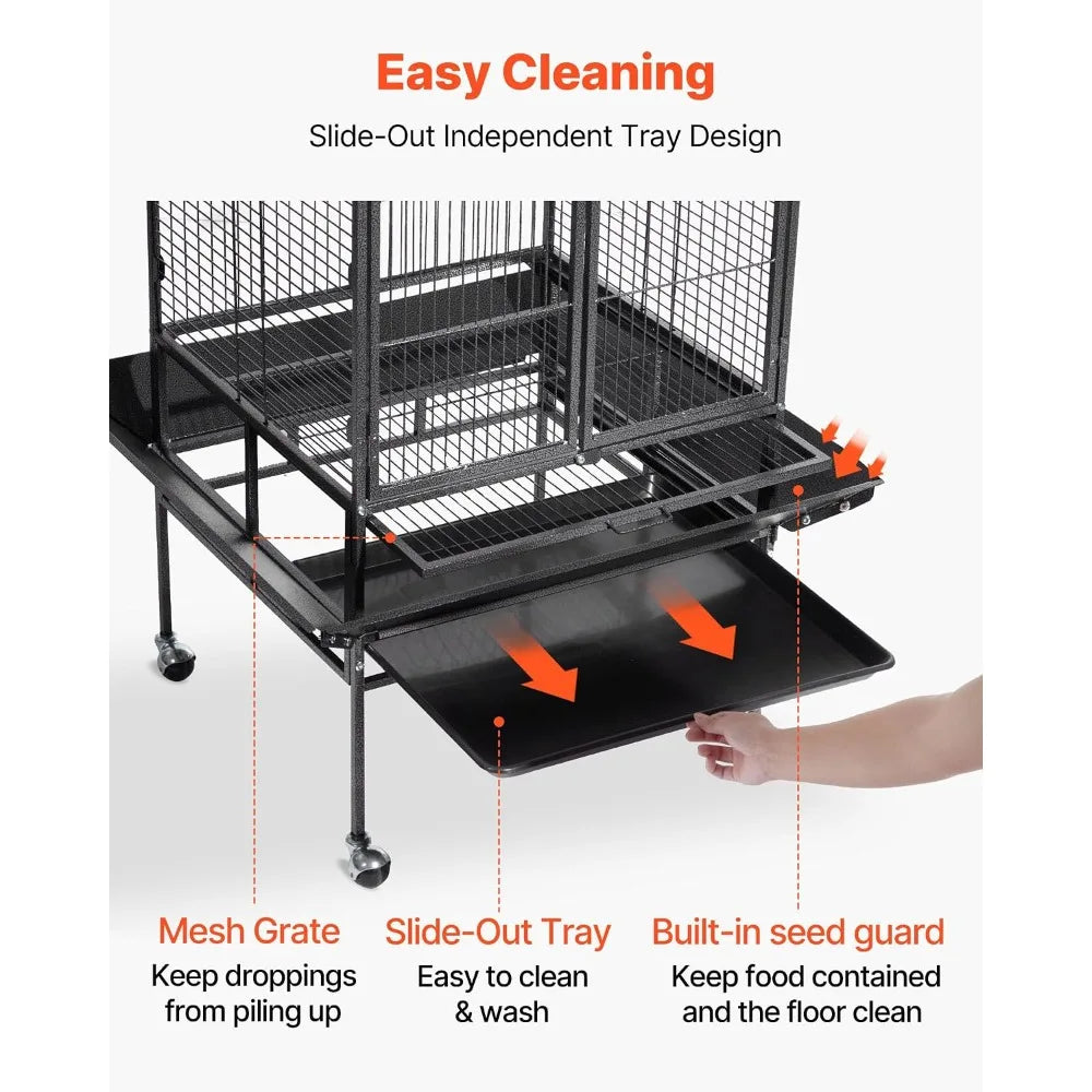 32.7x31.1x82.7 inch Bird Cage, Open Flat Top, Slide-Out Tray