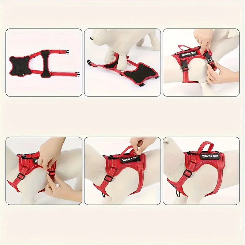 Service Dog Harness Leash Set w/ 1pc Folding Bowl Reflective  Dog Soft Oxford For Small Dog