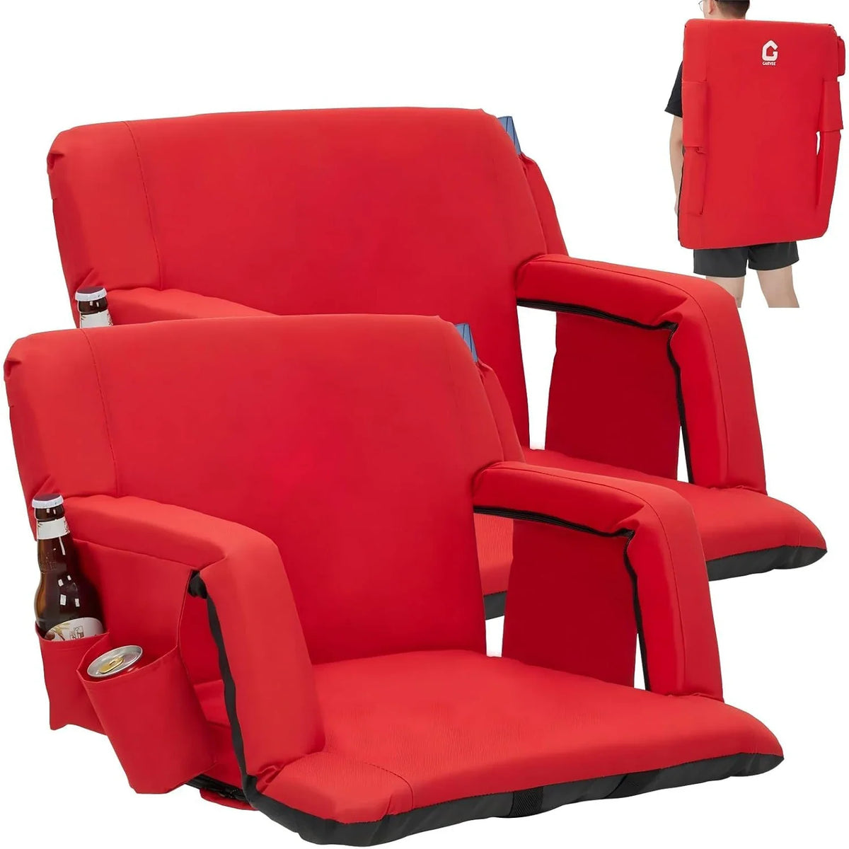 2 Pcs Reclining Stadium Seat Padded Backrest Adjustable Armrests for Outdoor Camping