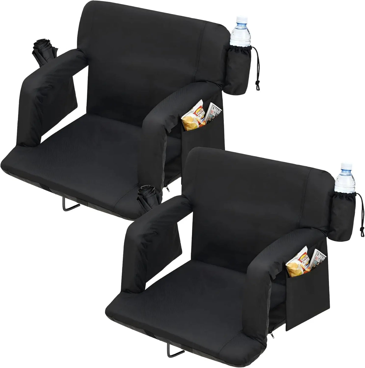 2 Pcs Reclining Stadium Seat Padded Backrest Adjustable Armrests for Outdoor Camping