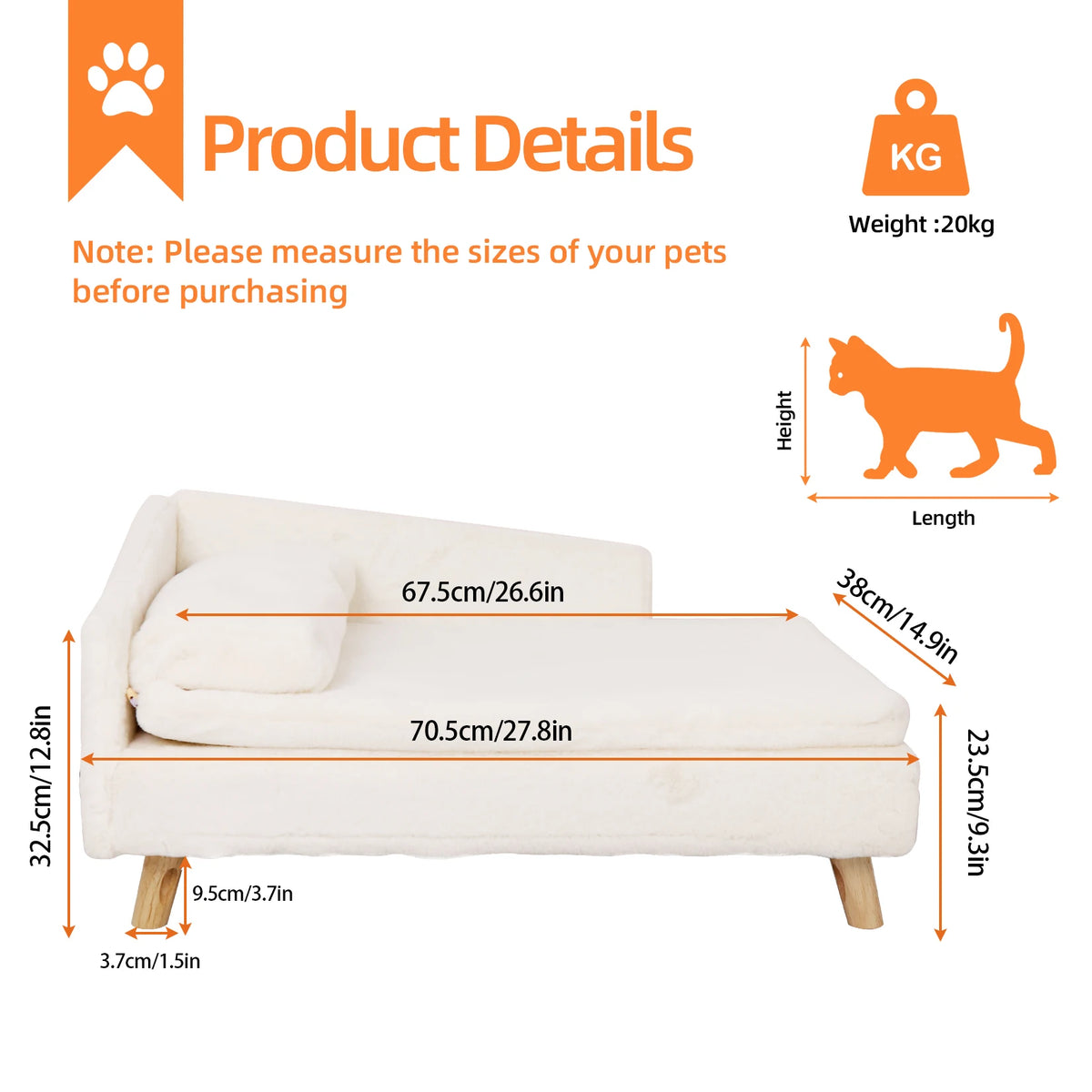 Elevated Pet Bed, Waterproof with Sturdy Wood Legs for Small Dog Kitten