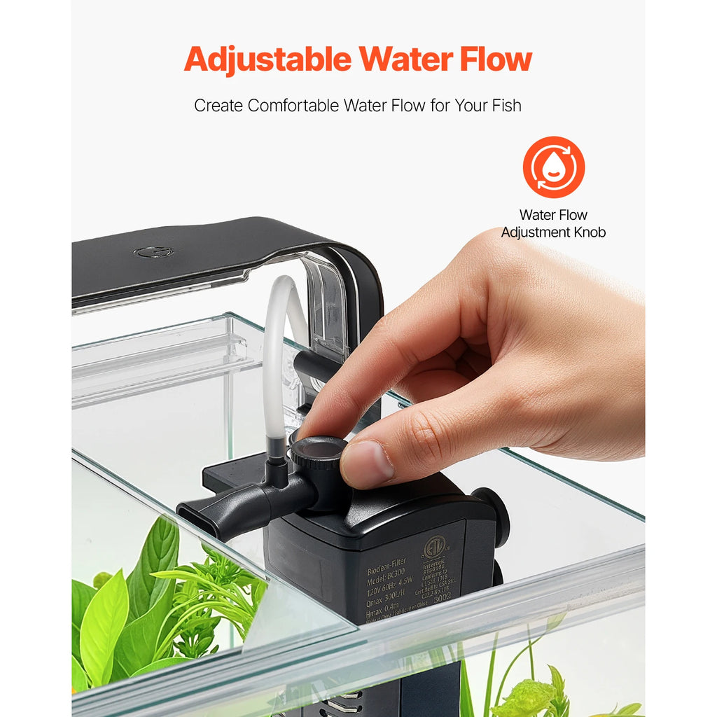 Fish Tank Aquarium 5Gal Square Ultra-Clear Glass Starter Tank Self Cleaning System