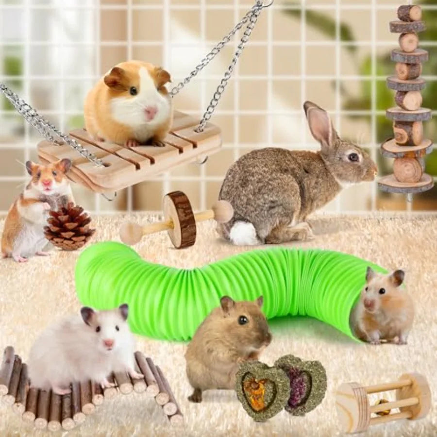Hamster Toys Set, Guinea Pig Small Animal Toy Cage Accessories, Chinchillas, Gerbils, Rats, Rabbit Rodents