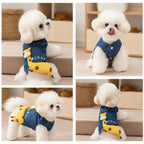 3D Deer Denim Vest, Warm Fleece Lined Pullover Small Dogs Cats Winter Costume With Leash