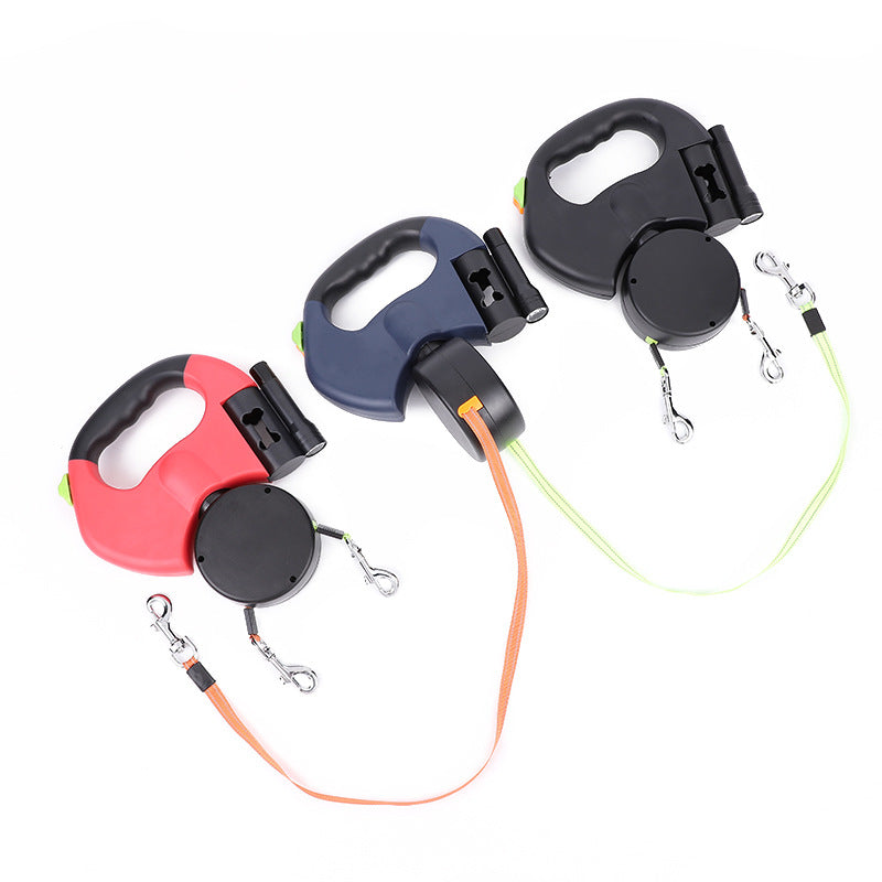 Retractable Dog Leash For Small Dogs Reflective Dual Pet Leash Lead 360 Swivel