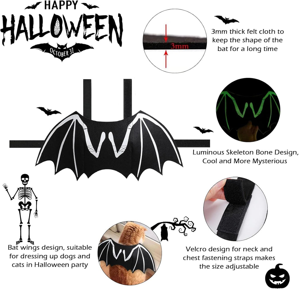 Dog Halloween Costumes Bat Costume Cool Luminous Skeleton Bone Bat Wings Pets