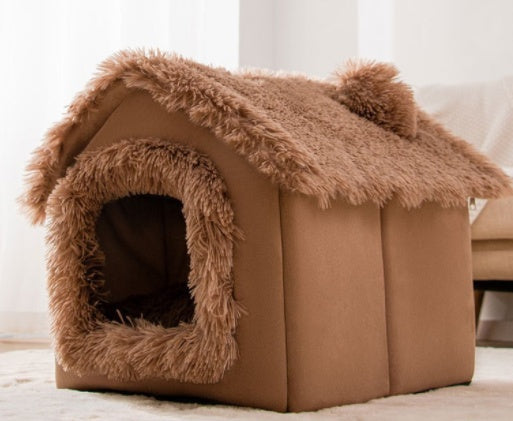 Foldable Dog House Cat Bed Winter Kennel Removable Nest Enclosed Cave