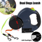 Dual Retractable Dog Leash with LED Flashlight — Walk 2 Dogs