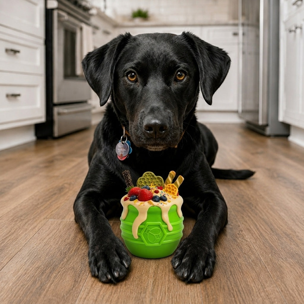 Honey Pot Dog eCup Treat Dispenser | Durable PUP-X Rubber Enrichment Toy