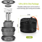 12Pcs Camping Cookware Set Stove Aluminum Pot Pans Kit for Outdoor w/ Eating Utensils