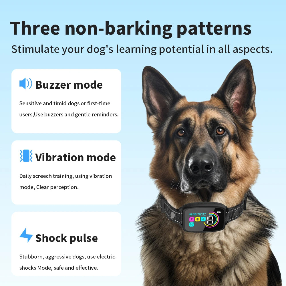 Smart Automatic Anti Barking Dog Collar Rechargeable HD Digital Display Waterproof