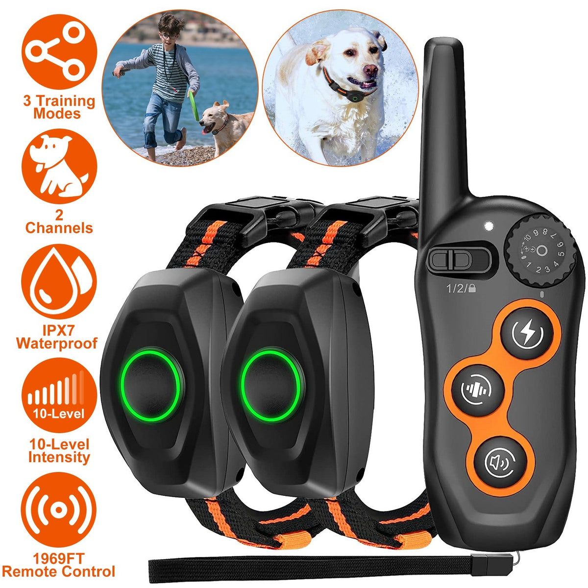 3280 FT Dog Training Collar IP67 Waterproof Pet Beep Vibration Electric rechargeable 3 modes