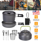 12Pcs Camping Cookware Set Stove Aluminum Pot Pans Kit for Outdoor w/ Eating Utensils