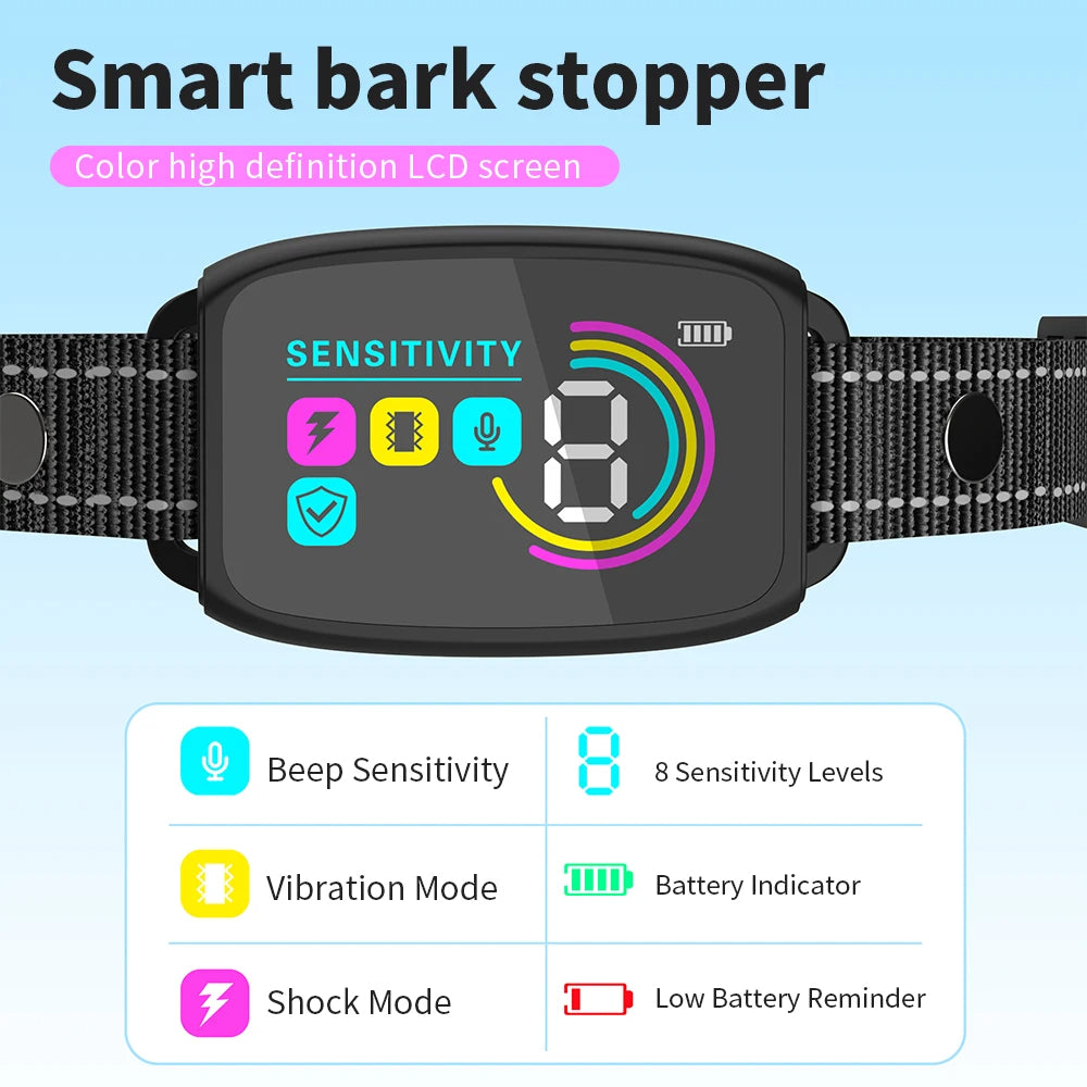 Smart Automatic Anti Barking Dog Collar Rechargeable HD Digital Display Waterproof