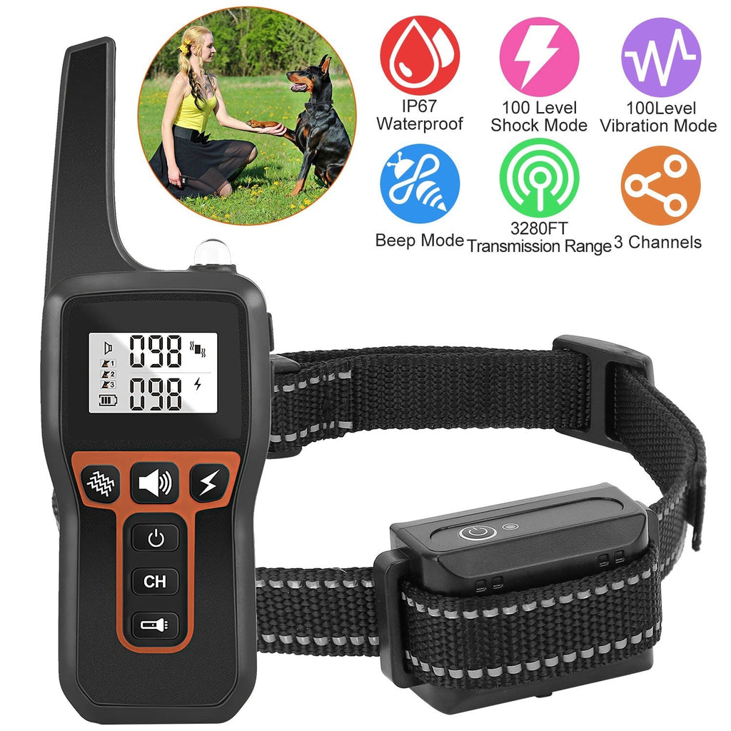 3280 FT Dog Training Collar IP67 Waterproof Pet Beep Vibration Electric rechargeable 3 modes