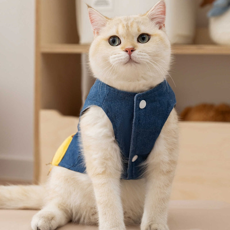 3D Deer Denim Vest, Warm Fleece Lined Pullover Small Dogs Cats Winter Costume With Leash