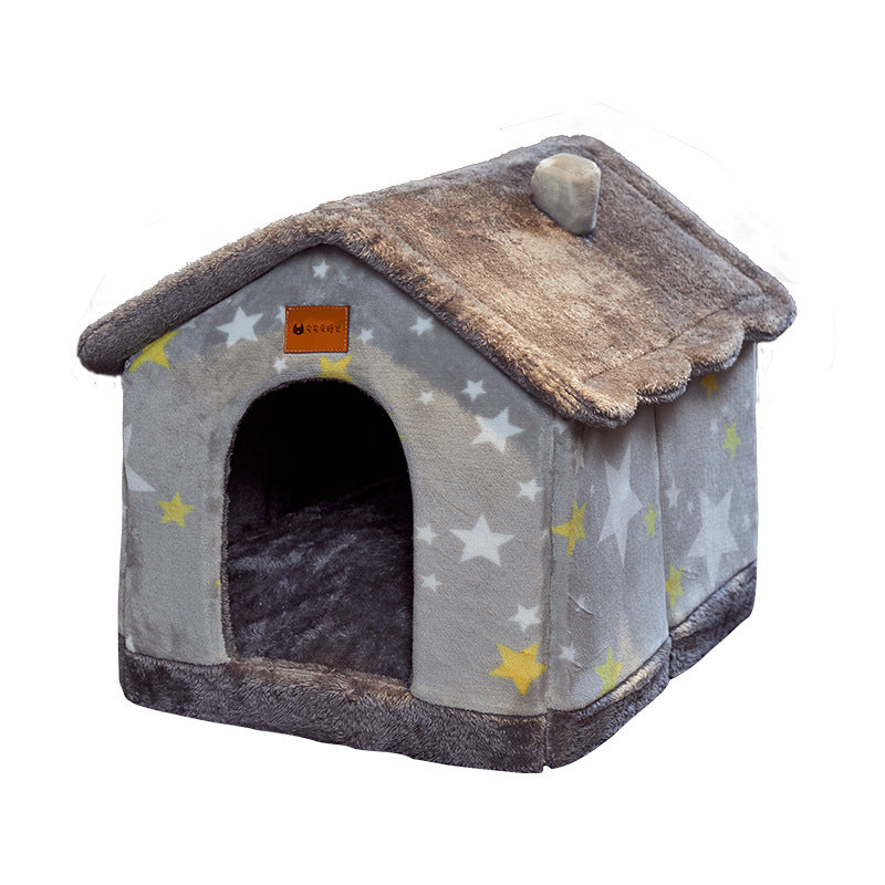 Foldable Dog House Cat Bed Winter Kennel Removable Nest Enclosed Cave