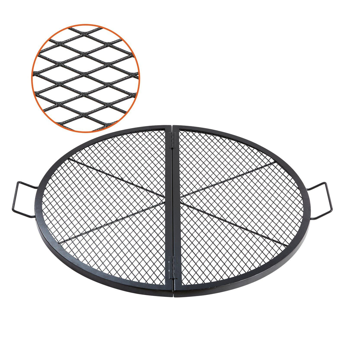 X-Marks Fire Pit Grill Grate, Foldable Round Cooking Grate, Heavy Duty Steel Campfire BBQ