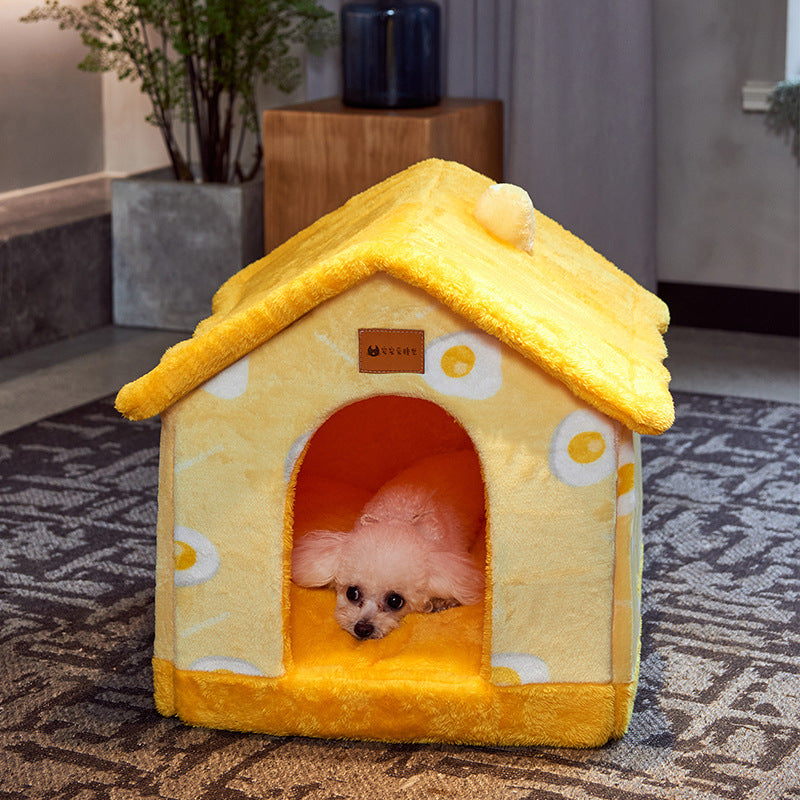 Foldable Dog House Cat Bed Winter Kennel Removable Nest Enclosed Cave