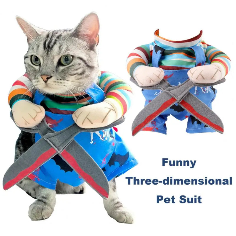 Halloween Costume Cat Funny Outfit Wi/ Adjustable Straps Scissor-Shaped Suit For Dogs