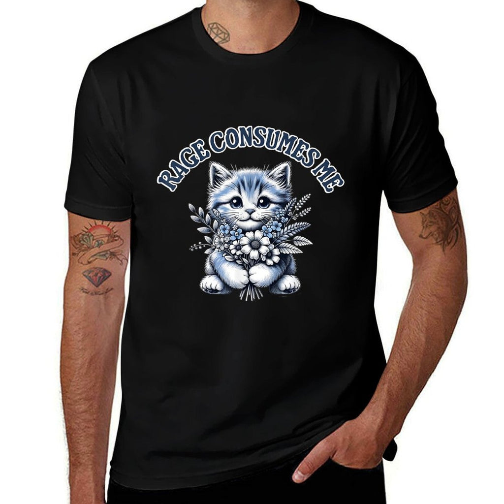 Funny Kitten Shirt Cat Meme Cute Cat Rage Consumes Me  Ribbed Collar T-Shirt