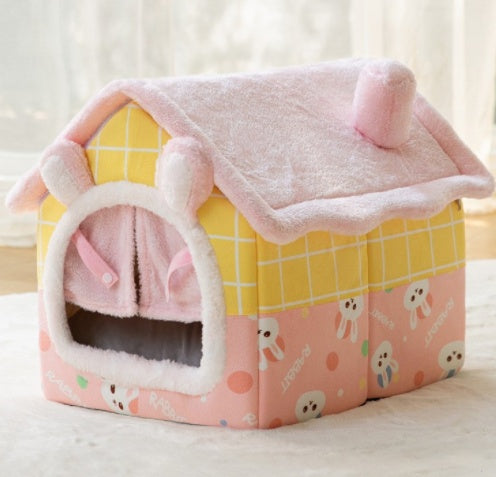 Foldable Dog House Cat Bed Winter Kennel Removable Nest Enclosed Cave