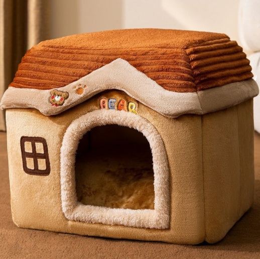 Foldable Dog House Cat Bed Winter Kennel Removable Nest Enclosed Cave