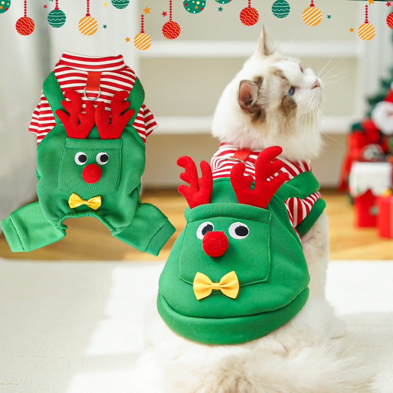Christmas Pet Dogs Cats Coats Dress Up Costume Elk Pocket Sweatshirt Teddy