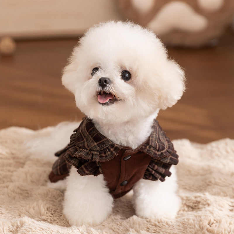 Cozy Pet Sweater Dress - Fleece-Lined Dog Skirt And Cat Winter Clothes With Ruffle Trim
