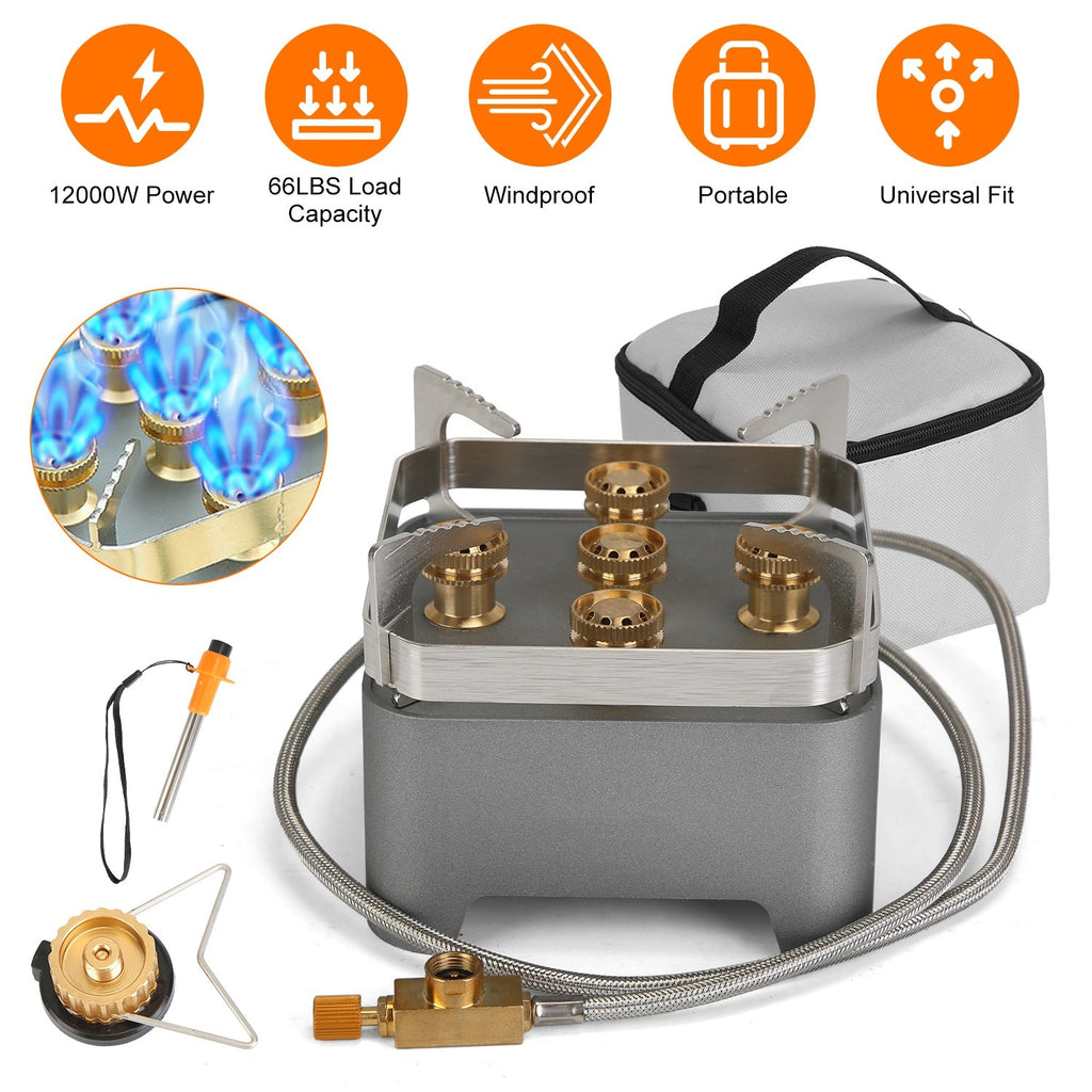 12000W Portable Camping Stove Windproof Backpacking Burner with Carrying Case Igniter.