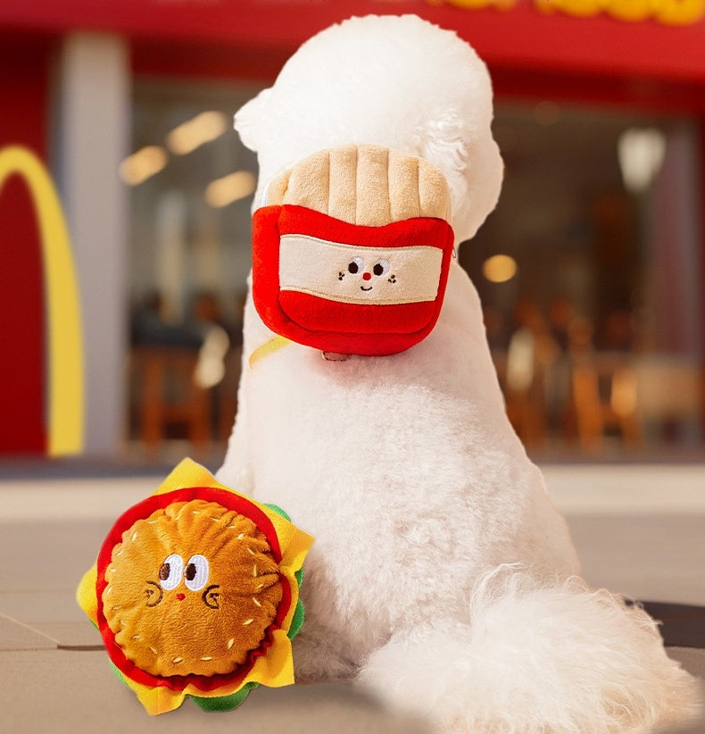 Cartoon Hamburger Chips Design Vest Leash For Cats And Dogs W/ Backpack Escape Proof