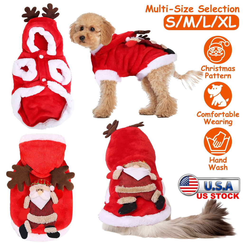 Pet Christmas Clothes Santa Claus Reindeer Antlers  New Year Coat Small Medium Dogs Cats