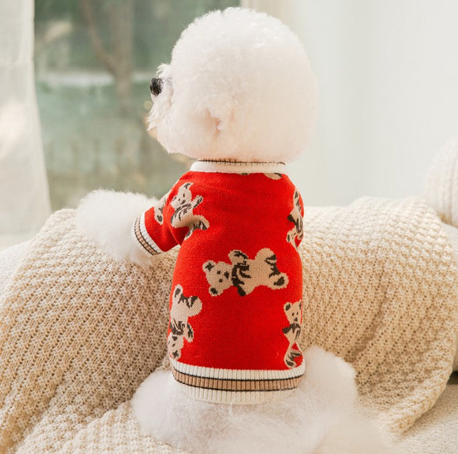Dog Cat Sweater Preppy Style V-neck Striped Vest  Winter Warm Clothes Apparel Dogs Cats