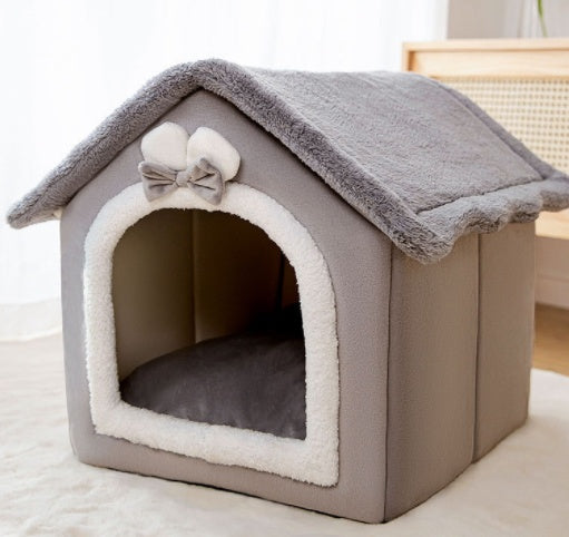 Foldable Dog House Cat Bed Winter Kennel Removable Nest Enclosed Cave