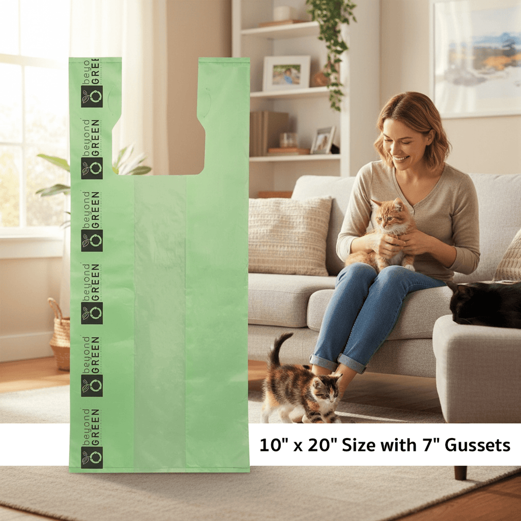 Large Cat Litter Bags – 10" x 20" with 7" Gusset & Handles Heavy-Duty Made in USA