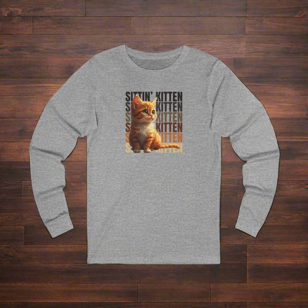 Sittin' Kitten Long Sleeve Tee for Cat Lovers