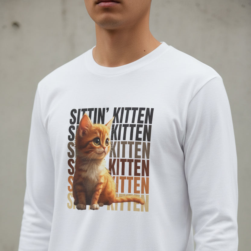 Sittin' Kitten Long Sleeve Tee for Cat Lovers